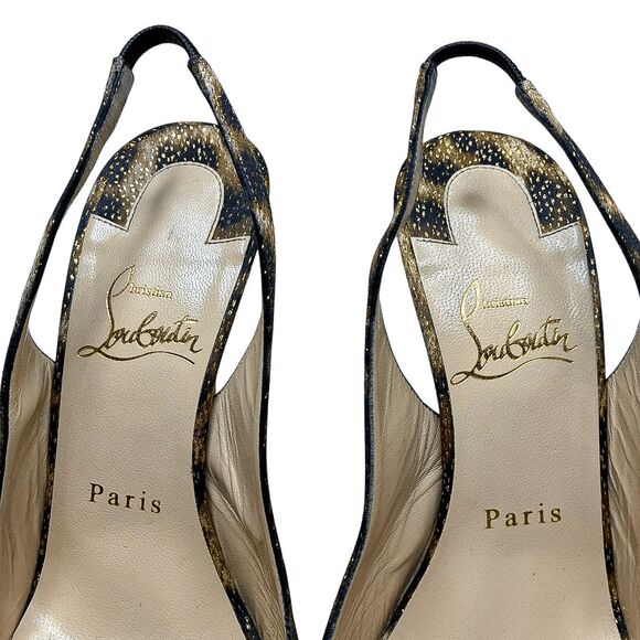 Christian Louboutin Drama Sling 100 Lurex Panthere Stud Pump EU 37 US 7 Heels - Picture 3 of 12